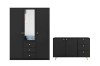 Schwarzes Möbel-Set: Kleiderschrank mit Spiegel und passende Kommode.