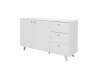 Weißes Sideboard mit 2 Türen, 3 Schubladen und eleganten goldenen Griffen.