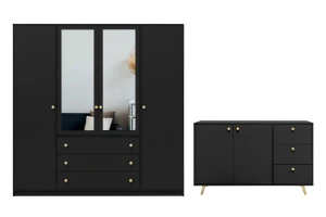 SEATTLE C Schlafzimmer-Set mit Kleiderschrank 200 cm & Kommode 140 cm, in Schwarz matt oder Weiß matt Deine Möbe
