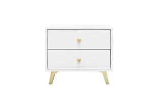 SEATTLE Nachttisch mit 2 Schubladen, goldfarbenen Griffen und Metallfüßen, in Schwarz matt oder Weiß matt Deine Möbel 