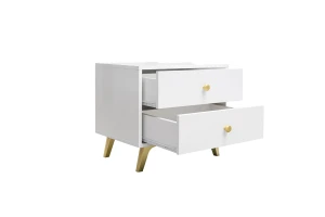 SEATTLE Nachttisch mit 2 Schubladen, goldfarbenen Griffen und Metallfüßen, in Schwarz matt oder Weiß matt Deine Möbel 