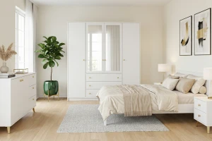 SEATTLE Nachttisch mit 2 Schubladen, goldfarbenen Griffen und Metallfüßen, in Schwarz matt oder Weiß matt Deine Möbel 