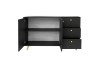 Sideboard schwarz geöffnet: Einblick in Schubladen und Fächer für optimale Organisation.