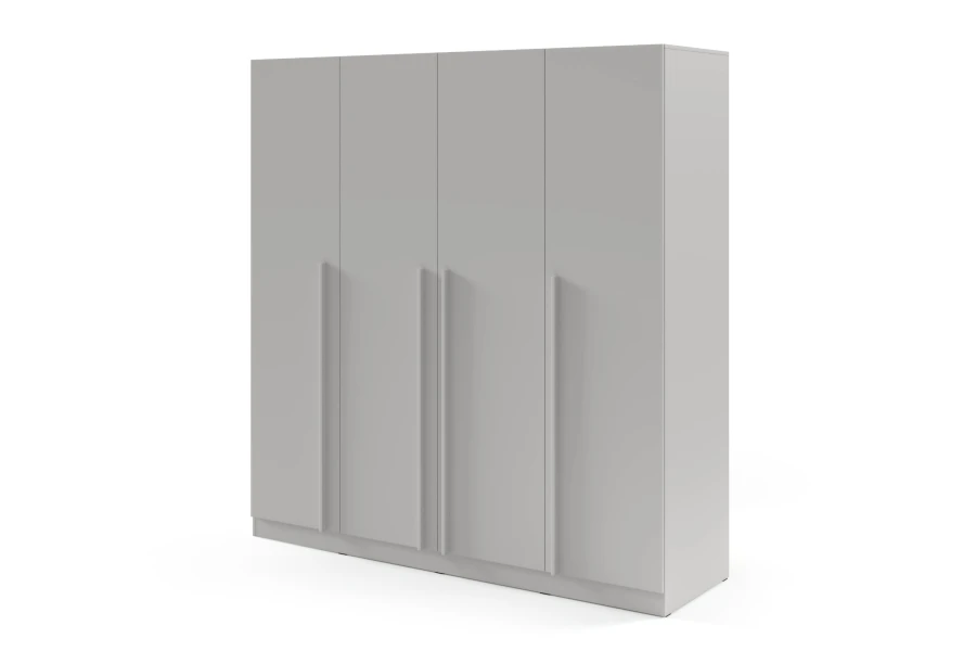 Viertüriger Kleiderschrank BR1 in modernem Platingrau auf weißem Hintergrund.
