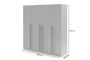 BRISSO BR1 Kleiderschrank 200 cm 4-türig, Kaschmir, Eiche Cremona, Platingrau, Metallgriffen Deine Möbel
