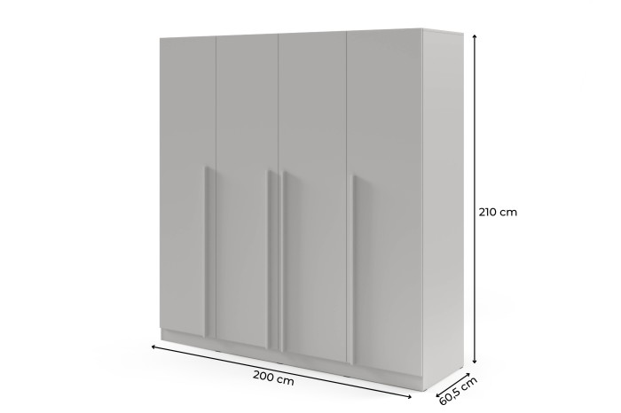 Abmessungen des grauen Brisso Kleiderschranks: 200 cm x 210 cm x 60,5 cm.