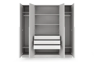 BRISSO BR1 Kleiderschrank 200 cm 4-türig, Kaschmir, Eiche Cremona, Platingrau, Metallgriffen Deine Möbel