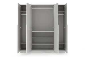 BRISSO BR1 Kleiderschrank 200 cm 4-türig, Kaschmir, Eiche Cremona, Platingrau, Metallgriffen Deine Möbel
