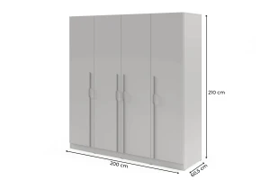 BRISSO BR1 Kleiderschrank 200 cm 4-türig, Kaschmir, Eiche Cremona, Platingrau, Metallgriffen Deine Möbel