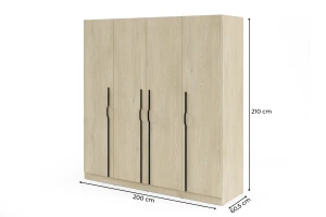 BRISSO BR1 Kleiderschrank 200 cm 4-türig, Kaschmir, Eiche Cremona, Platingrau, Metallgriffen Deine Möbel