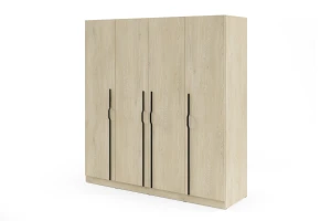 BRISSO BR1 Kleiderschrank 200 cm 4-türig, Kaschmir, Eiche Cremona, Platingrau, Metallgriffen Deine Möbel