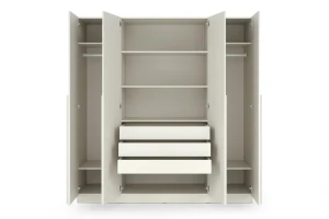 BRISSO BR1 Kleiderschrank 200 cm 4-türig, Kaschmir, Eiche Cremona, Platingrau, Metallgriffen Deine Möbel