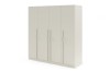 4-türiger Schlafzimmerschrank in Beige mit modernen vertikalen Design-Griffleisten.