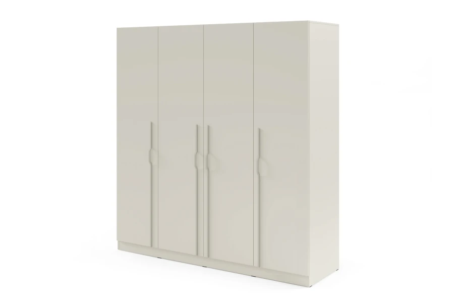4-türiger Schlafzimmerschrank in Beige mit modernen vertikalen Design-Griffleisten.