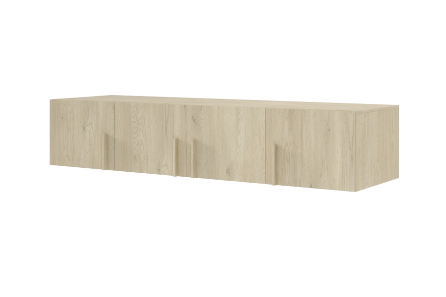 Hängendes Sideboard in heller Eichenoptik mit passenden Holzgriffen.