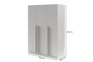 BRISSO BR2 Kleiderschrank 150 cm 3-türig, Kaschmir, Eiche Cremona, Platingrau, Metallgriffen Deine Möbel