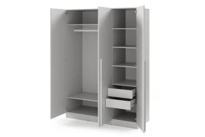 BRISSO BR2 Kleiderschrank 150 cm 3-türig, Kaschmir, Eiche Cremona, Platingrau, Metallgriffen Deine Möbel