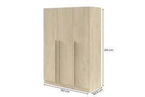 BRISSO BR2 Kleiderschrank 150 cm 3-türig, Kaschmir, Eiche Cremona, Platingrau, Metallgriffen Deine Möbel
