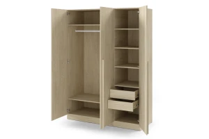 BRISSO BR2 Kleiderschrank 150 cm 3-türig, Kaschmir, Eiche Cremona, Platingrau, Metallgriffen Deine Möbel