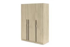 BRISSO BR2 Kleiderschrank 150 cm 3-türig, Kaschmir, Eiche Cremona, Platingrau, Metallgriffen Deine Möbel