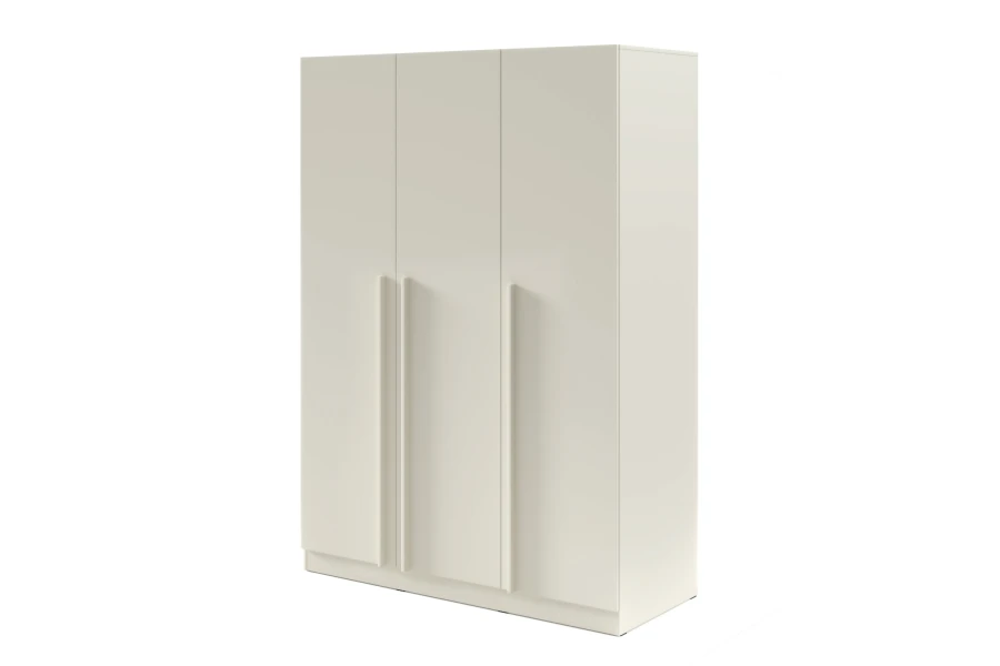 Brisso 3-door wardrobe in Cashmere Beige with long straight handles, minimalist design.