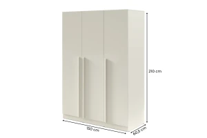 BRISSO BR2 Kleiderschrank 150 cm 3-türig, Kaschmir, Eiche Cremona, Platingrau, Metallgriffen Deine Möbel
