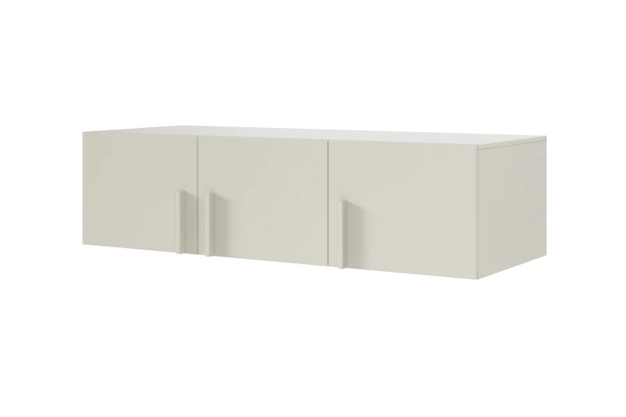 Moderner Hängeschrank Brisso BRN2 in Kaschmir-Beige mit drei Türen und vertikalen Griffen.