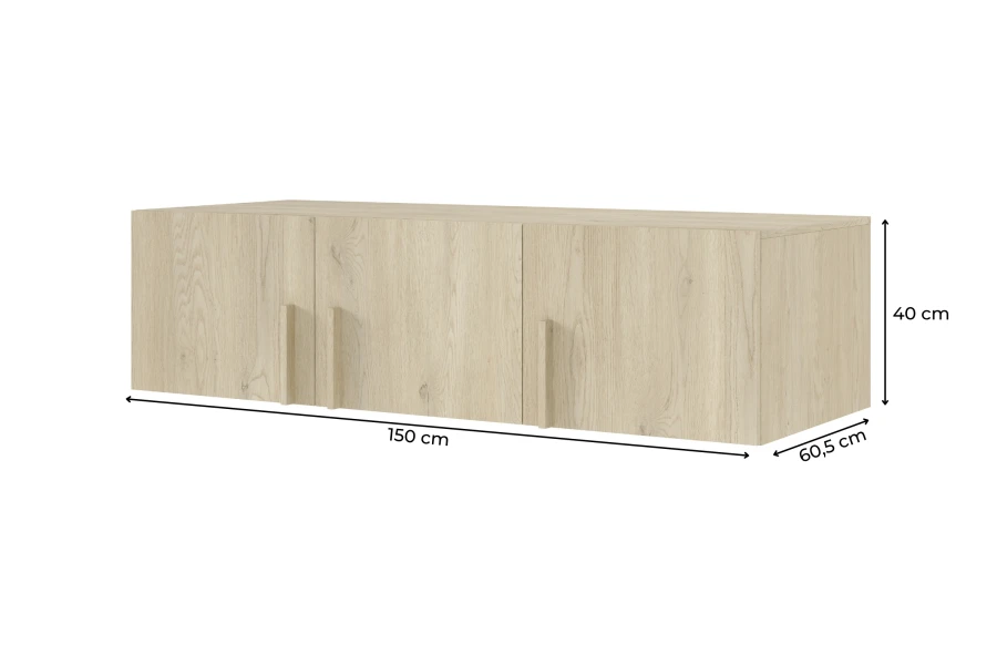 Produktmaße Hängeschrank: Breite 150 cm, Höhe 40 cm, Tiefe 60,5 cm – technische Zeichnung.