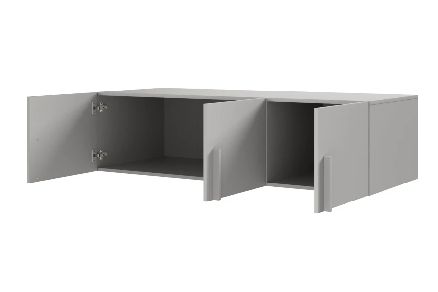 Graues Sideboard mit geöffneten Türen zur Ansicht des geräumigen Innenraums.