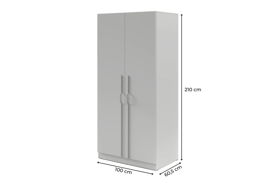 Grauer Kleiderschrank 2-türig mit Maßen 100x210x60,5 cm, moderner Wäscheschrank für das Schlafzimmer.