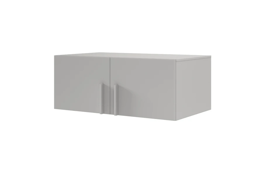 Grey top unit 2-door with simple handles, compact wall unit for office or hallway.