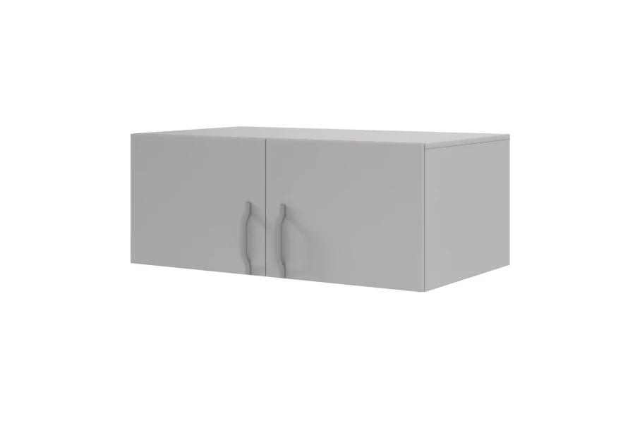 Moderner grauer Oberschrank 2-türig mit eleganten Griffen, minimalistischer Schrank für Wohnräume.