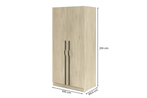 BRISSO BR3 Kleiderschrank 100 cm 2-türig, Kaschmir, Eiche Cremona, Platingrau, Metallgriffen Deine Möbel   