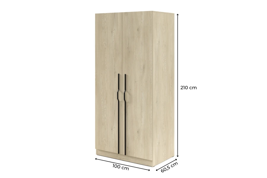 Dimensions of the wardrobe with black handles: 100x210x60.5 cm.