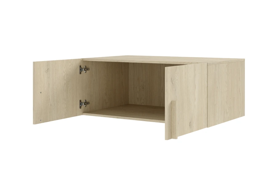 Open wall unit in wood look with plenty of storage space.