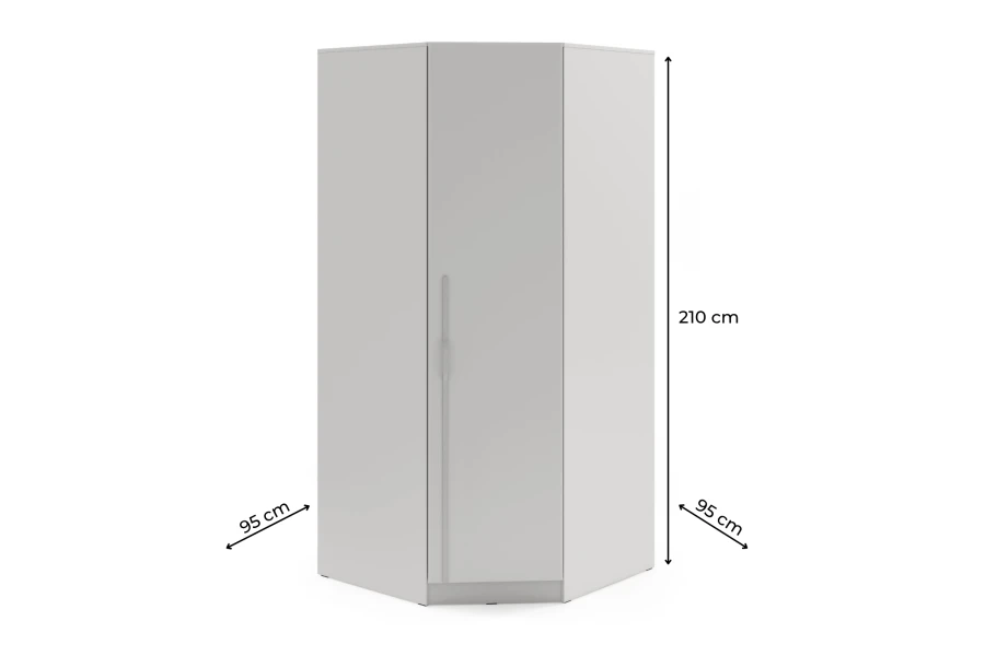 Moderner Eckkleiderschrank in Grau, Maße 95x95x210 cm für optimale Raumnutzung.