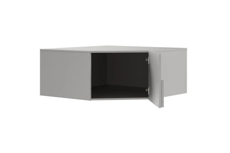 Eckschrank-Aufsatz mit geöffneter Tür zeigt zusätzlichen Stauraum für das Schlafzimmer.