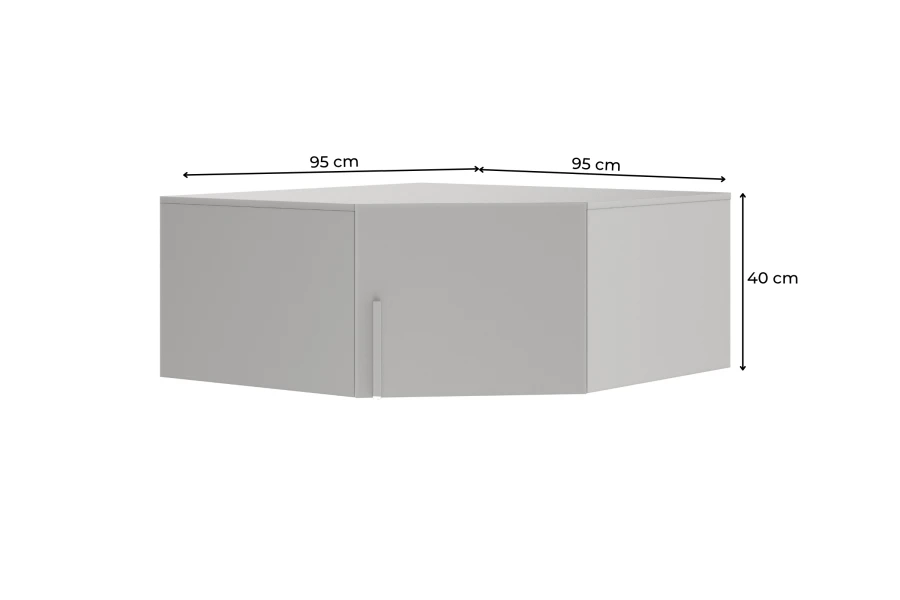 Eckschrank-Aufsatz Maße 95x95x40 cm, kompakte Schrankerweiterung in Grau.