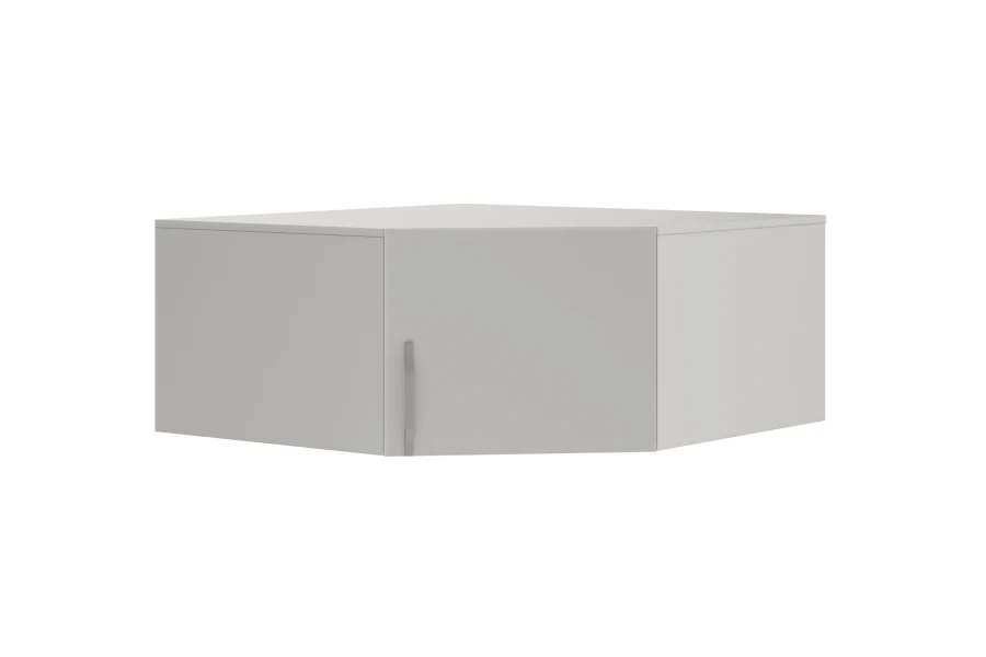 Moderner Aufsatzschrank für Eckkleiderschrank in schlichtem Grau.