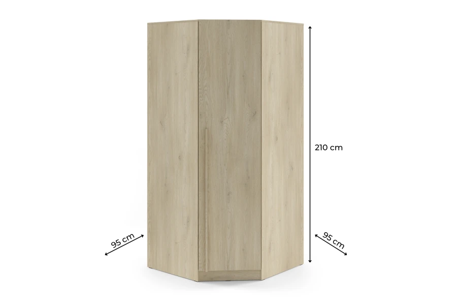 Abmessungen Eckkleiderschrank Eiche: 210 cm Höhe, 95 cm Schenkelmaß