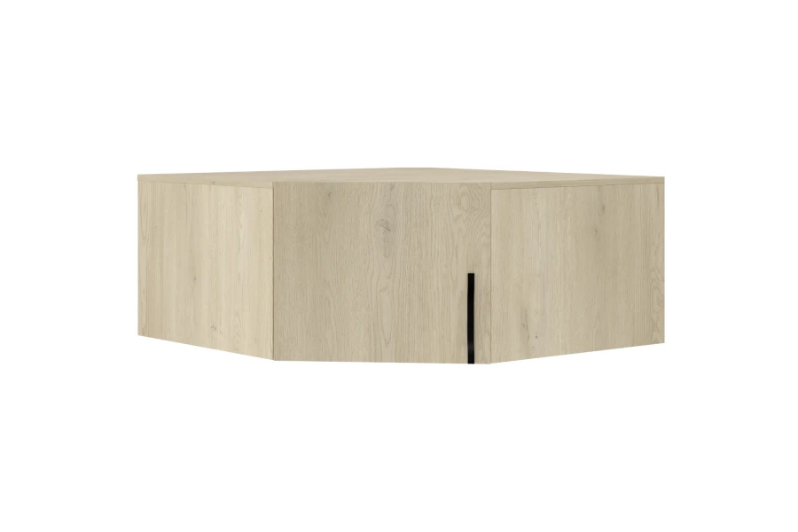 Eck-Wandschrank in Eiche hell mit elegantem schwarzem Griff