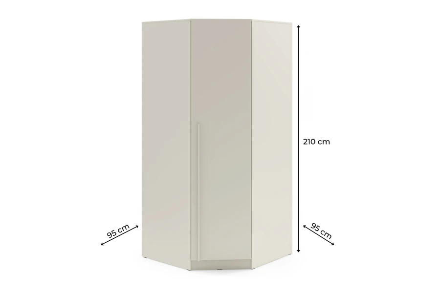 Eckkleiderschrank Maße: 210 cm Höhe und 95 cm Schenkelmaß für die Zimmerecke.