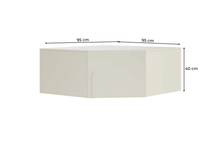 Abmessungen des Eck-Hängeschranks: 95x95x40 cm, ideal für die Raumoptimierung.