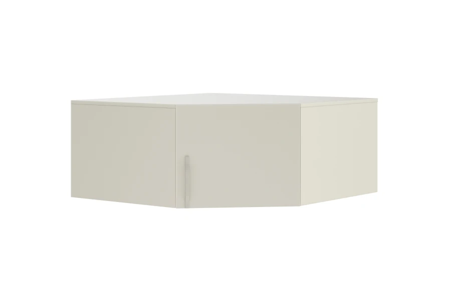 Stilvoller hängender Eckschrank in hellem Kaschmir-Ton, minimalistisches Design.