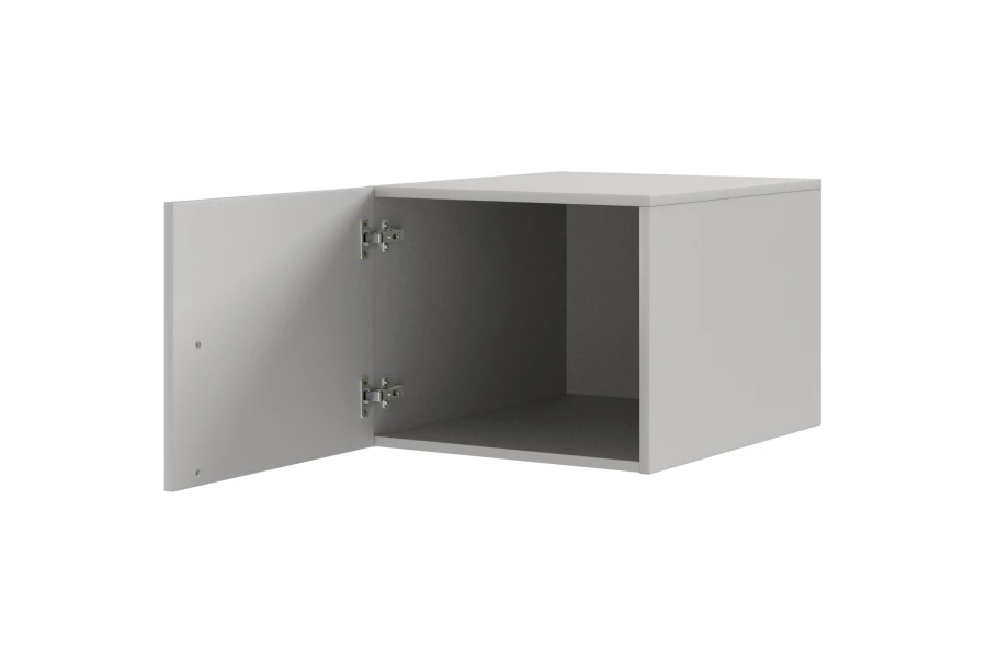 Weißer Küchen-Hängeschrank mit geöffneter Tür, Blick ins Innere.