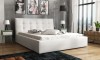 Modernes weißes Polsterbett mit gestepptem Kopfteil für ein stilvolles Schlafzimmer.