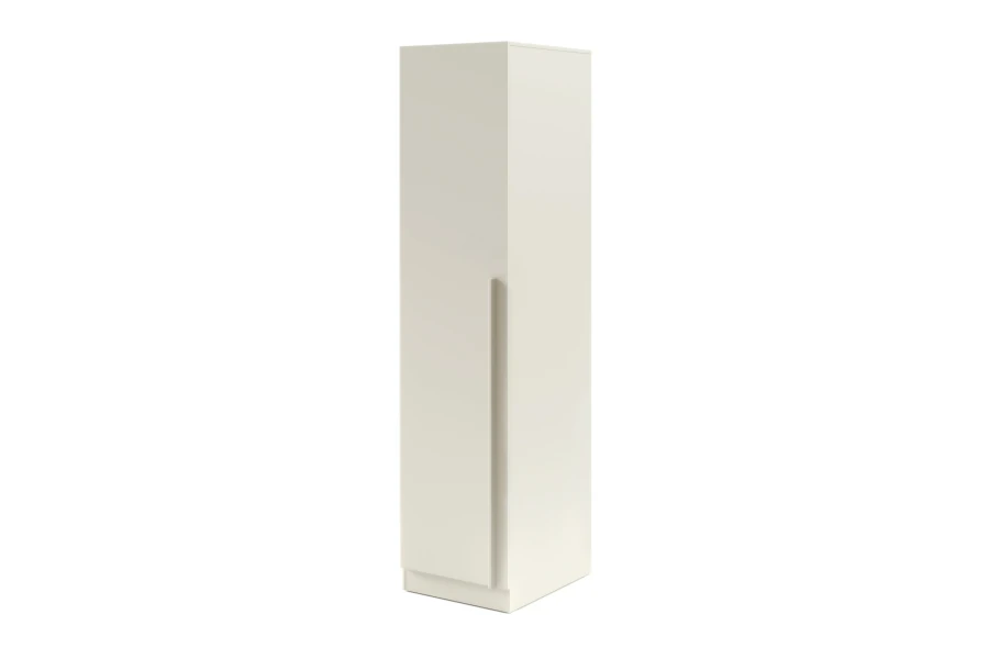 Schmaler Hochschrank in Kaschmir Beige mit langem Stabgriff, ideal für kleine Räume.