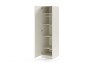 Eintüriger Kleiderschrank beige geöffnet, Innenausstattung mit Regalböden und einer Kleiderstange.