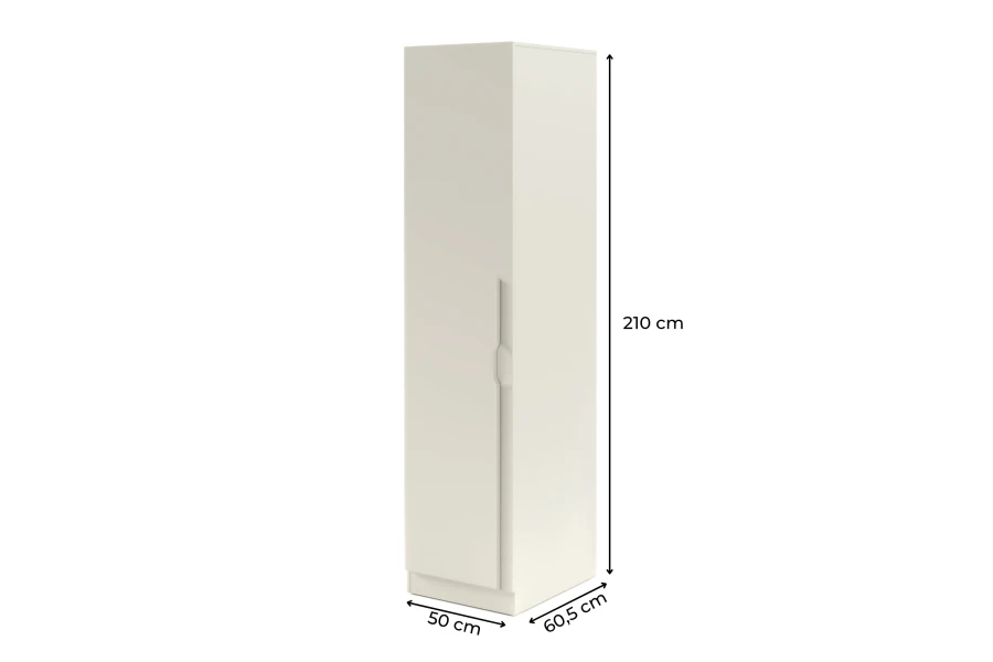 Beiger Kleiderschrank Maße: 210 cm Höhe, 50 cm Breite, 60,5 cm Tiefe, kompakte Stauraumlösung.