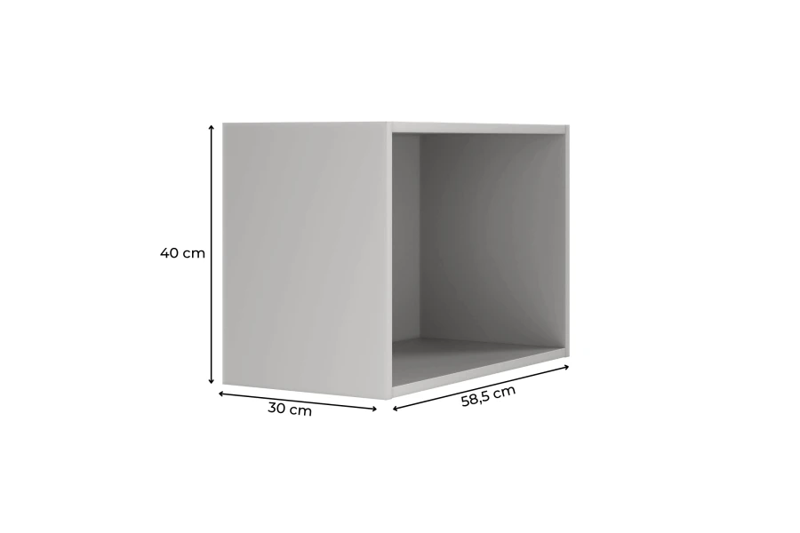 Abmessungen des Brisso Wandregals BRN6: 40 cm hoch, 58,5 cm breit und 30 cm tief.